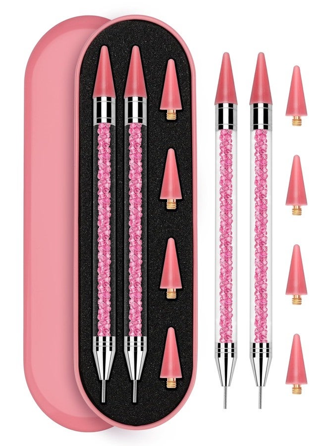 Rolybag Rhinestone Picker Tool, 2PCS Rhinestone Applicator Tool Dotting Wax Pen Dual-Ended with 4PCS Replaceable Wax Tips for DIY Nail Art Tool (Pink) - Image 1
